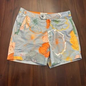 Ted Baker London Gray and Orange Floral Swim Trunks